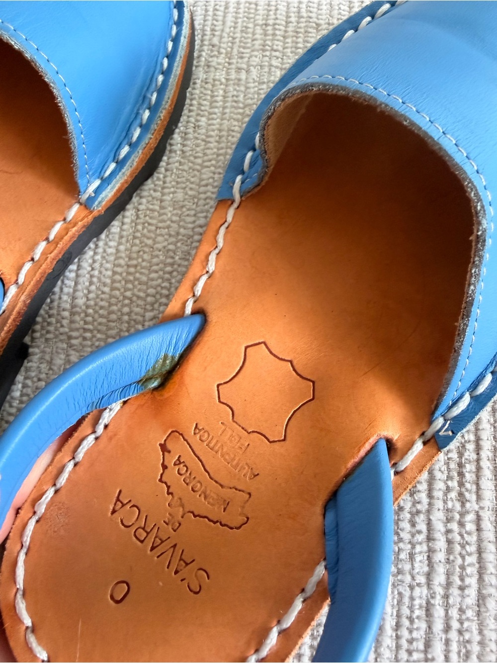 Spanish leather Kids Blue peep toe classic Slingback Sandals 30/12T - Picture 5 of 5